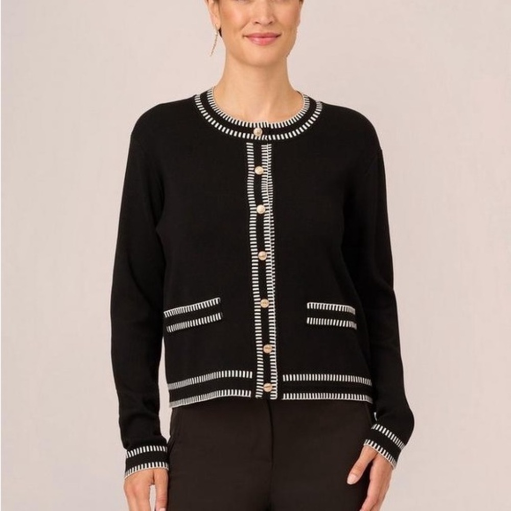 Adrianna Papell Black and White Cardigan with Button Accents